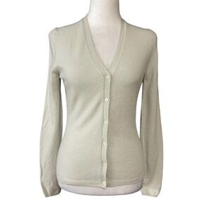 TSE 100% Cashmere Cardigan Sweater Womens Small Light Gray‎ V Neck Button Front
